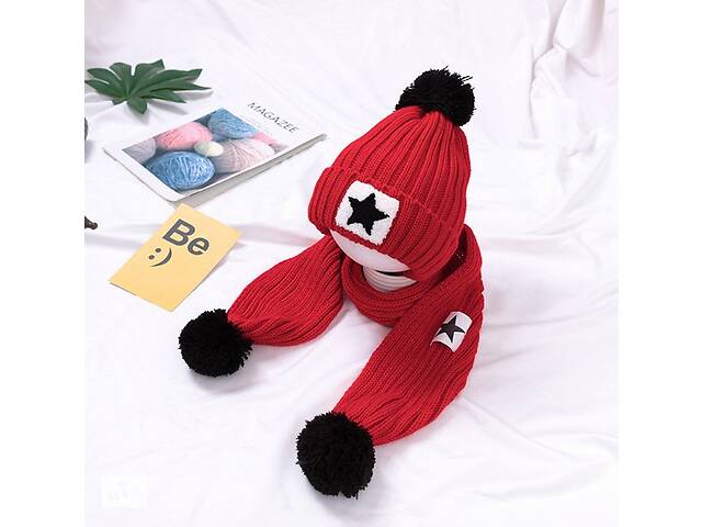 Зимний комплект шапка+шарф красный Star 4707