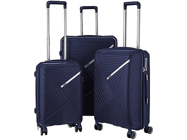 2E Набір пластикових валіз, SIGMA,(L+M+S), 4 колеса, темно-синій