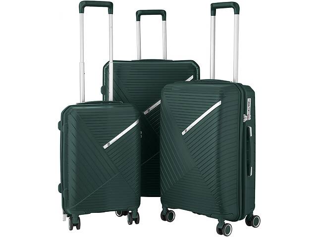 2E Набір пластикових валіз, SIGMA,(L+M+S), 4 колеса, смарагдовий