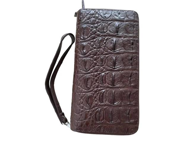 Барсетка клатч мужской на двух молниях из кожи крокодила Ekzotic Leather Коричневый (cb02)