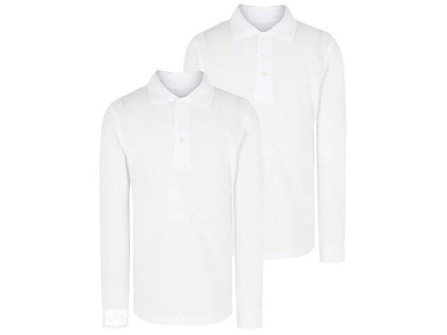 Біла футболка - поло шкільна довгий рукав від 6 до 13 років
