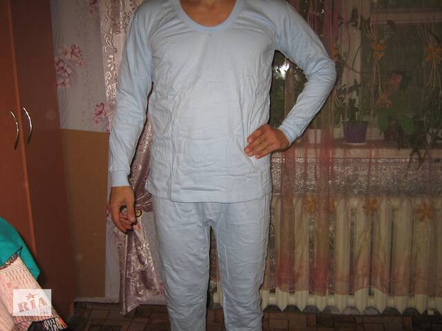 Білизна натільна чоловіча утеплена 100% бавовна в-во Узбекистан розмір XXXL (52-54) світло-блакитна