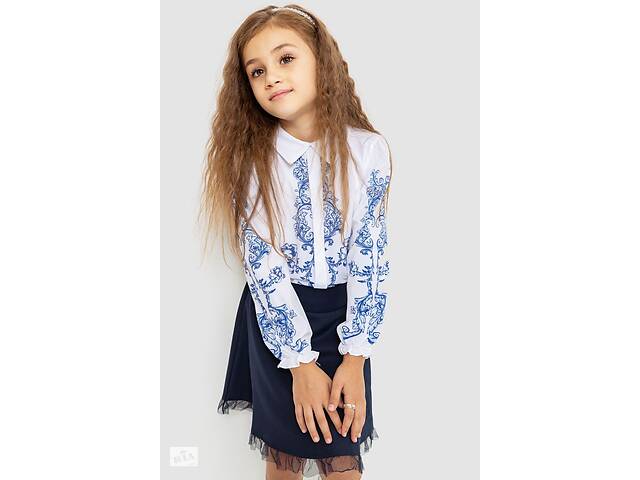 Блуза для девочек нарядная бело-синий 172R026-1 Ager 140