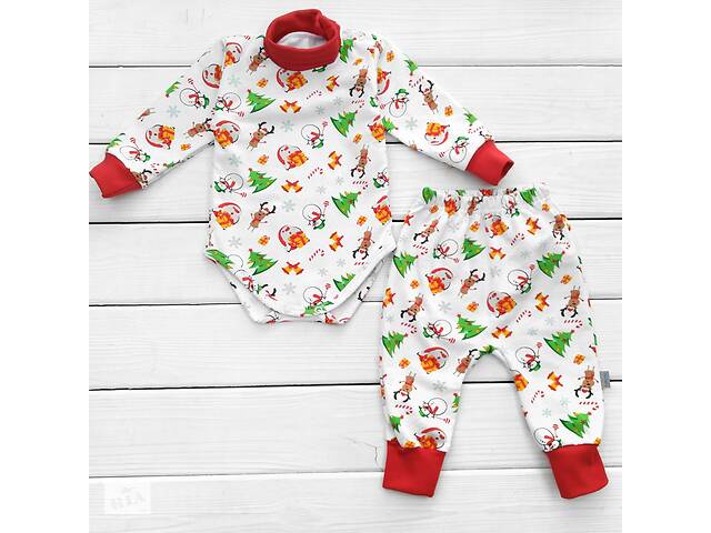 Боди и штаны для малышей от трех месяцев snowman с начесом Dexter`s 68 см белый красный (13129652300)
