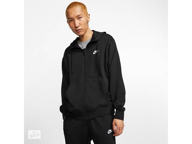 Бомбер чоловічий Nike M Nsw Club Hoodie Fz Ft L Чорний (BV2648-010)