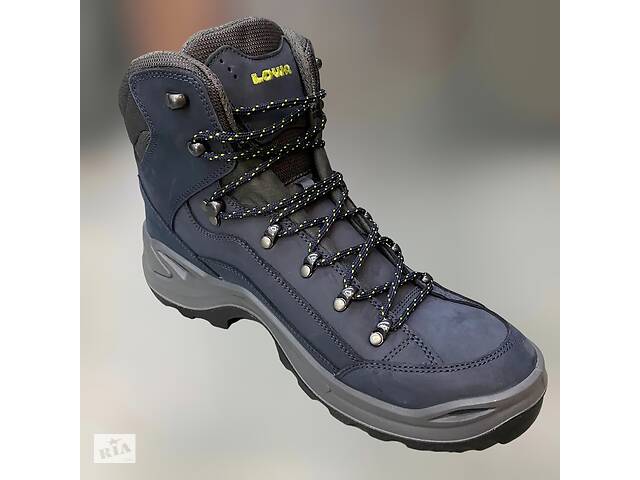 Ботинки мужские трекинговые 45 р Lowa Renegade GTX Mid, Синие (Dark blue/lime), горные трекинговые ботинки