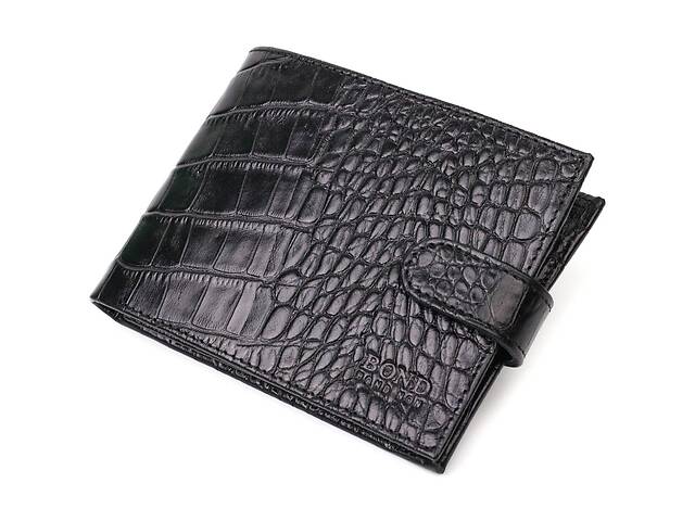 Бумажник для мужчин из натуральной фактурной кожи с тиснением под крокодила BOND 21995 Черный