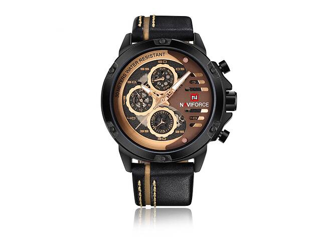 Часы мужские наручные Naviforce Libre NF9110 Black-Rose Gold-Brown NF9110 B/RG/BN (15208-hbr)