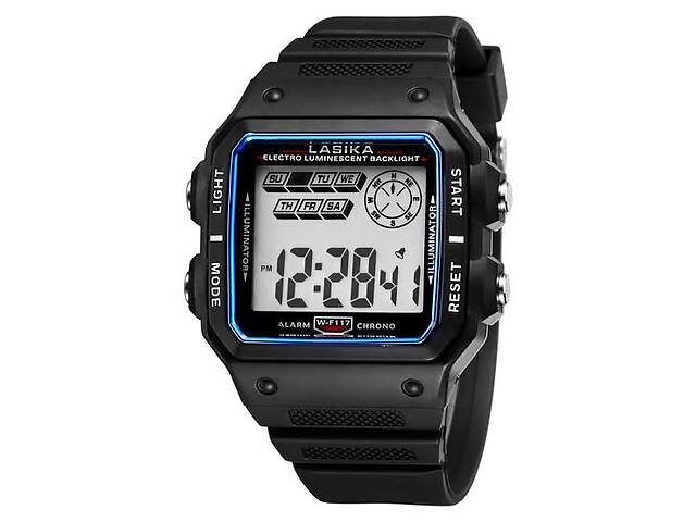 Часы наручные спортивные влагостойкие Lasika Sports W-F117 Черные с синим (IBW877BZ)