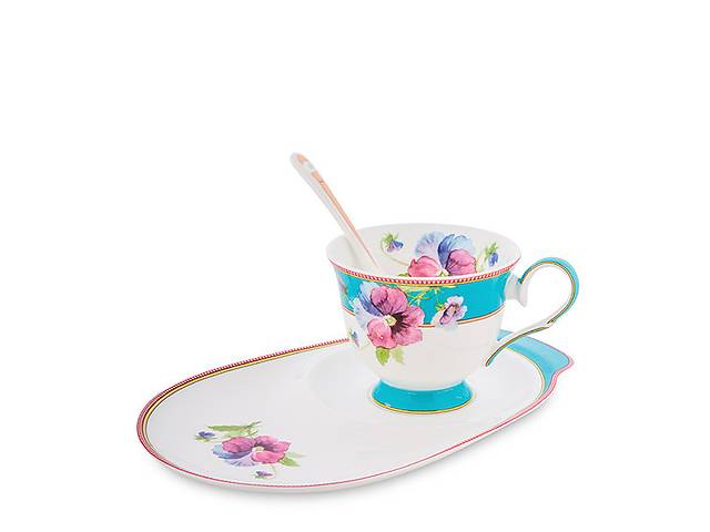 Чайный подарочный фарфоровый набор Pavone Фиалки 3 предмета 1451496 Купи уже сегодня!