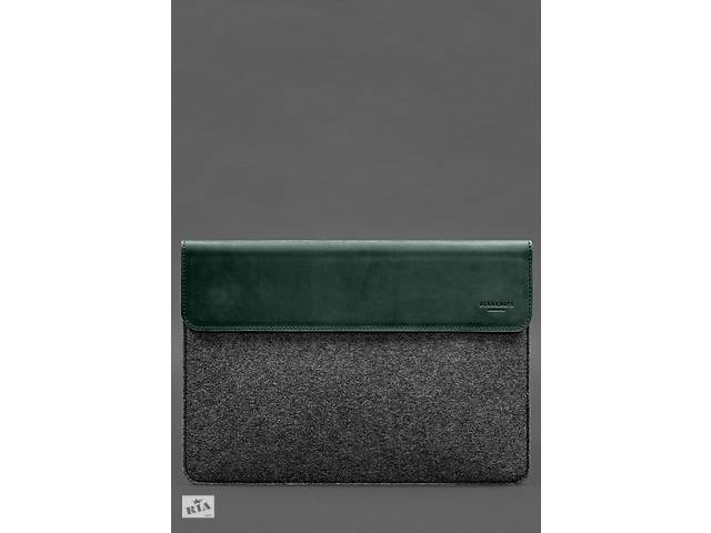 Чехол-конверт с клапаном кожа+фетр для MacBook 16 Зеленый Crazy Horse BlankNote