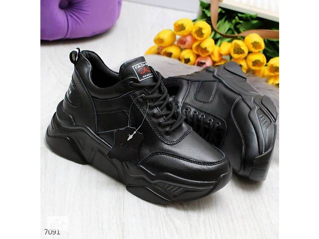 Чорні шкіряні кросівки демісезонні, женские черные кожаные кроссовки, кросовки 36-41р код 7091