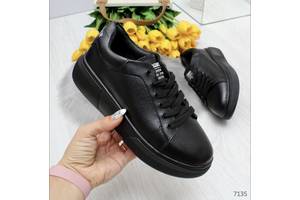 Черные кожаные женские кроссовки кеды, черные кожаные кроссовки, черные кожаные кеды 36-41р код 7135