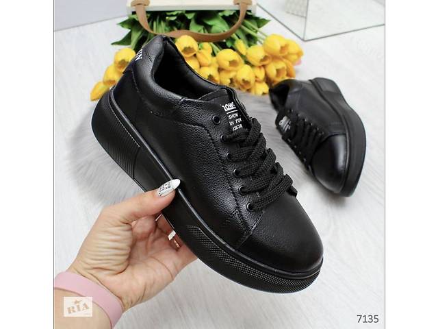 Черные кожаные женские кроссовки кеды, черные кожаные кроссовки, черные кожаные кеды 36-41р код 7135