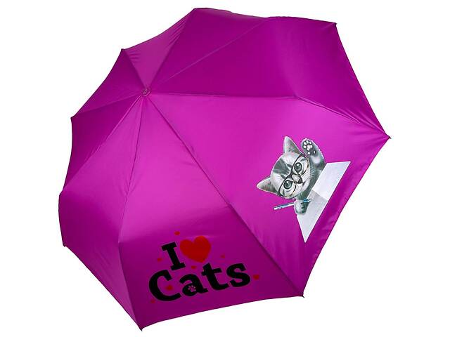 Детский складной зонт для девочек и мальчиков на 8 спиц 'ICats' с кошками от фирмы Toprain малиновый 02089-1