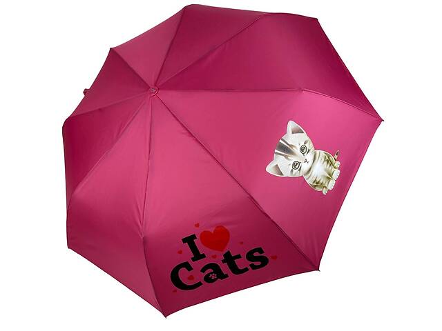 Детский складной зонт для девочек и мальчиков на 8 спиц 'ICats' с котиком от Toprain ярко-розовый 02089-5