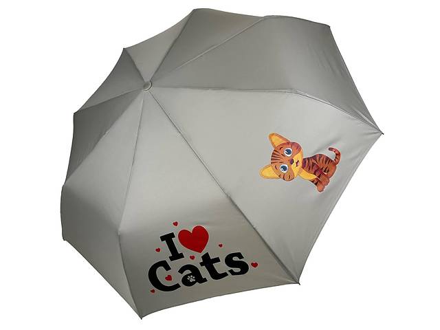 Детский складной зонт для девочек и мальчиков на 8 спиц 'ICats' с котиком от Toprain серый 02089-9