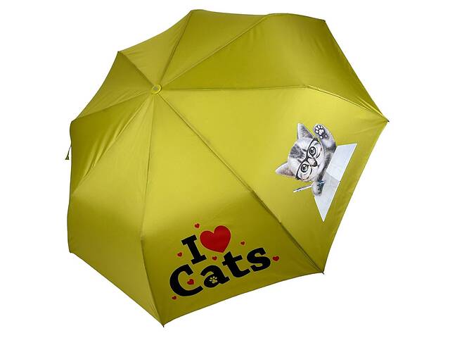 Детский складной зонт для девочек и мальчиков на 8 спиц 'ICats' с котиком от Toprain желтый 02089-10