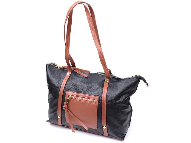 Двухцветная женская сумка из натуральной кожи Vintage 22303 Черный