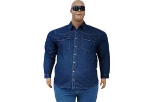 Джинсовая мужская рубашка большого размера с длинными рукавами.
