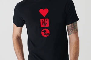 Футболка Арбуз черная с принтом Сердце Герб Украины Калина красный вертикальный принт XXL