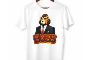 Футболка белая принтом для руководителя 'Boss Lion. Босс Лев' Кавун S ФП012337S