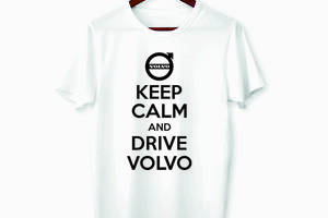 Футболка белая с принтом Арбуз Keep calm and drive Volvo S