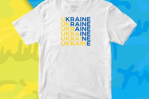 Футболка біла з патріотичним принтом Кавун Україна синє жовтий напис Push IT M