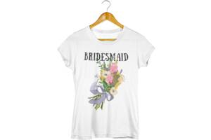 Футболка белая с принтом Арбуз для девичника Bridesmaid. Подружка Невесты. Букет цветов XL