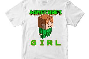 Футболка белая с принтом онлайн игры Minecraft 'Девушка Girl Minecraft Майнкрафт' Кавун 5-6 ФП012062(32)