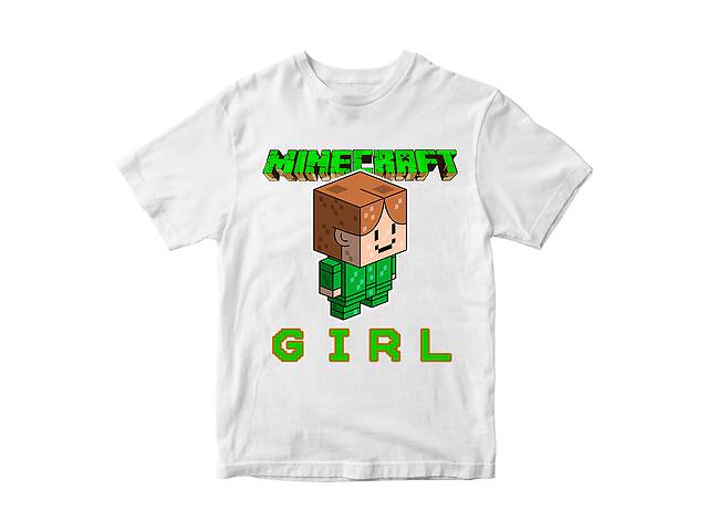 Футболка белая с принтом онлайн игры Minecraft 'Девушка Girl Minecraft Майнкрафт' Кавун 7-8 ФП012062(34)