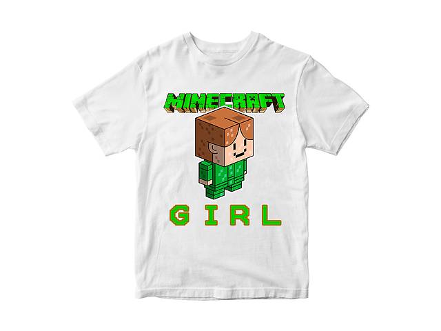 Футболка белая с принтом онлайн игры Minecraft 'Девушка Girl Minecraft Майнкрафт' Кавун 11-12 ФП012062(40)