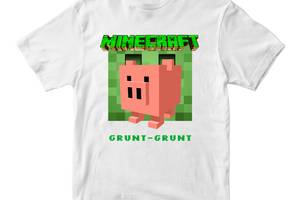 Футболка белая с принтом онлайн игры Minecraft 'Pig Grunt-Grunt Minecraft Майнкрафт' Кавун 86 см ФП012063(28)