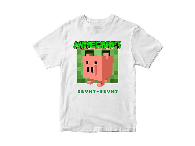 Футболка белая с принтом онлайн игры Minecraft 'Pig Grunt-Grunt Minecraft Майнкрафт' Кавун 7-8 ФП012063(34)