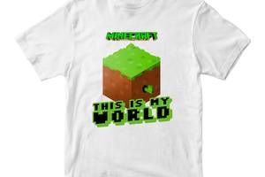 Футболка белая с принтом онлайн игры Minecraft 'This is my World Minecraft' Кавун 9-10 лет ФП012022