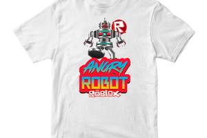 Футболка белая с принтом онлайн игры Roblox 'Angry Robot. Roblox. Роблокс' Кавун 86 см ФП011957