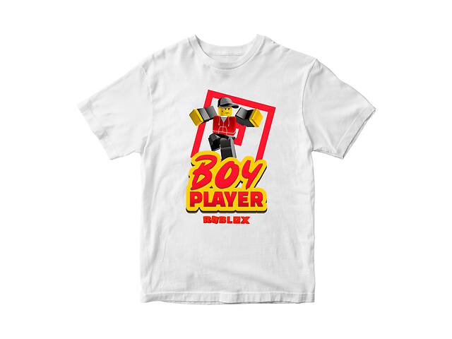 Футболка белая с принтом онлайн игры Roblox 'Boy player. Roblox. Роблокс' Кавун 86 см ФП011949