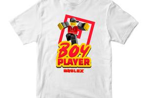 Футболка белая с принтом онлайн игры Roblox 'Boy player. Roblox. Роблокс' Кавун 3-4 года ФП011949