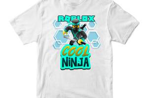 Футболка белая с принтом онлайн игры Roblox 'Cool ninja Роблокс Roblox' Кавун 7-8 лет ФП011973