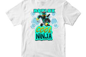 Футболка белая с принтом онлайн игры Roblox 'Cool ninja Роблокс Roblox' Кавун 9-10 лет ФП011973