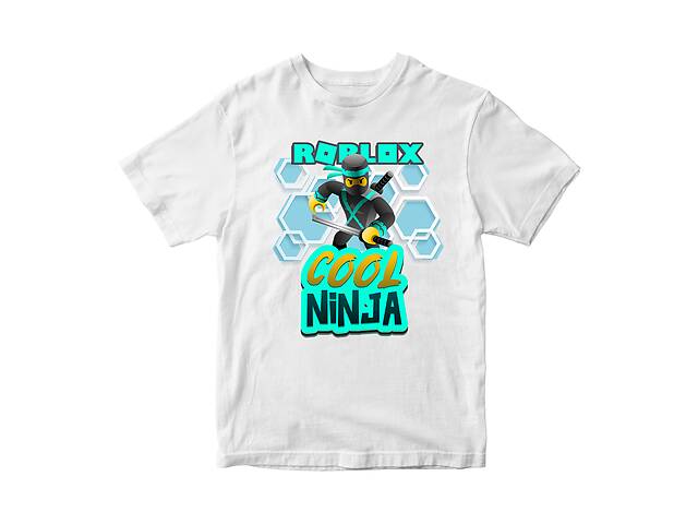 Футболка белая с принтом онлайн игры Roblox 'Cool ninja Роблокс Roblox' Кавун 9-10 лет ФП011973