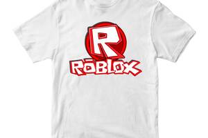 Футболка белая с принтом онлайн игры Roblox 'Красно-белая надпись Роблокс Roblox' Кавун 5-6 лет ФП011993