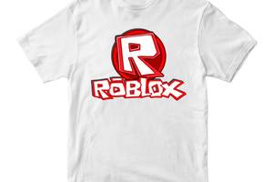 Футболка белая с принтом онлайн игры Roblox 'Красно-белая надпись Роблокс Roblox' Кавун 7-8 лет ФП011993