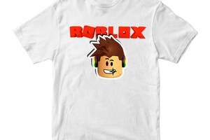 Футболка белая с принтом онлайн игры Roblox 'Лицо персонажа Роблокса Roblox' Кавун 11-12 лет ФП011985