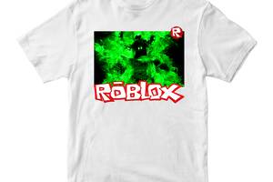 Футболка белая с принтом онлайн игры Roblox 'Персонаж в зеленом огне. Roblox. Роблокс' Кавун 86 см ФП011953