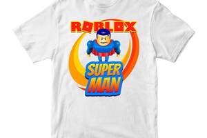 Футболка белая с принтом онлайн игры Roblox 'Super Man Роблокс Roblox' Кавун 7-8 лет ФП011972
