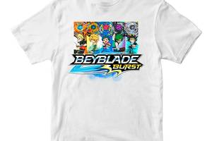 Футболка белая с принтом игры BeyBlade 'Волчок Beyblade burst. Бейблэйд. Персонажи' 86 см Кавун ФП012178