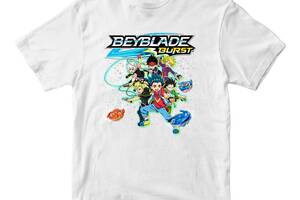 Футболка белая с принтом игры BeyBlade 'Волчок Beyblade burst. Бейблэйд. Персонажи' 86 см Кавун ФП012186