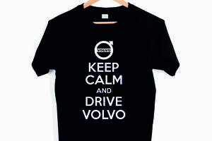 Футболка черная с принтом Арбуз Keep calm and drive Volvo S