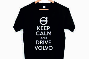 Футболка черная с принтом Арбуз Keep calm and drive Volvo M